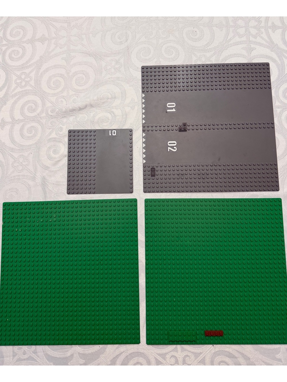 LEGO Authentic Green Baseplates Gray Road Plates Building Set x 4
